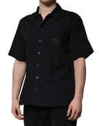 Dolce & Gabbana Black Cotton Short Sleeve Buttoned Casual Shirt