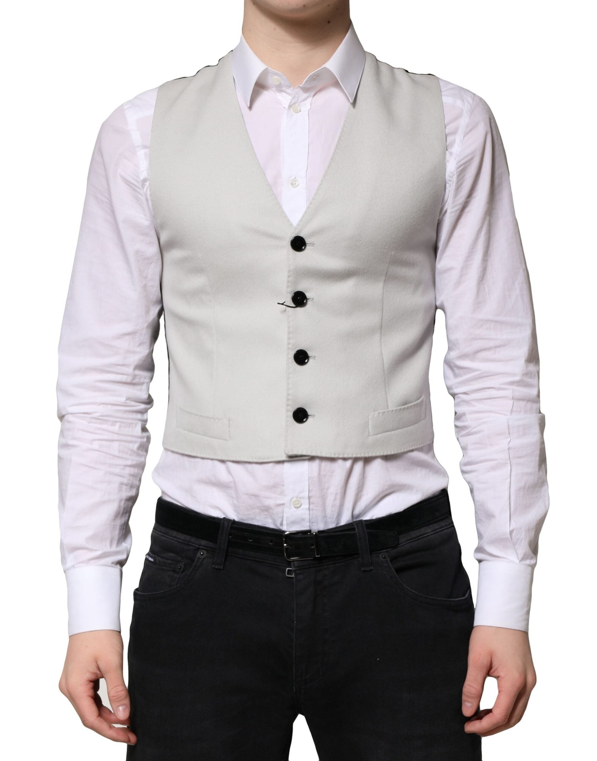 Dolce & Gabbana Gray Wool Dress Formal Men Waistcoat Vest