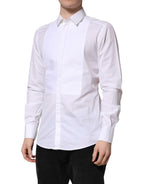 Dolce & Gabbana White GOLD Cotton Bib Dress Formal Shirt