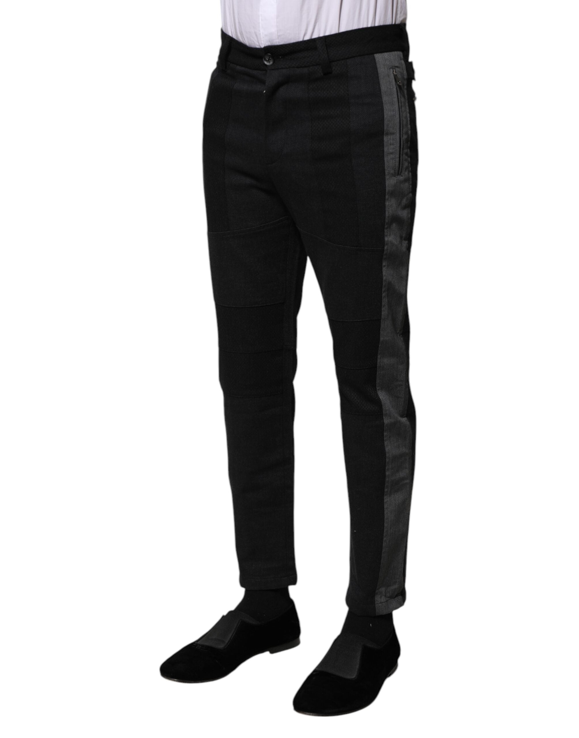 Dolce & Gabbana Black Gray Fantasy Cotton Formal Slim Pants