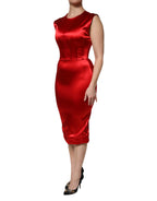 Dolce & Gabbana Red Acetate Sleeveless Sheath Midi Dress