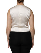 Dolce & Gabbana Ivory Cotton Button Down Sleeveless Vest Top