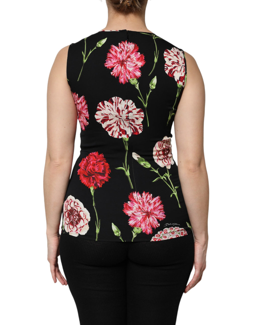 Dolce & Gabbana Black Floral Print Sleeveless Tank Blouse Top