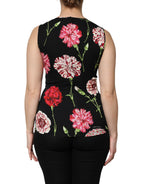 Dolce & Gabbana Black Floral Print Sleeveless Tank Blouse Top