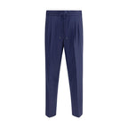 Brunello Cucinelli Blue Fleece Wool Casual Pants