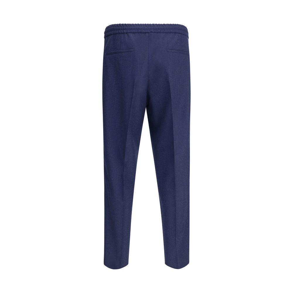 Brunello Cucinelli Blue Fleece Wool Casual Pants