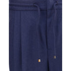 Brunello Cucinelli Blue Fleece Wool Casual Pants