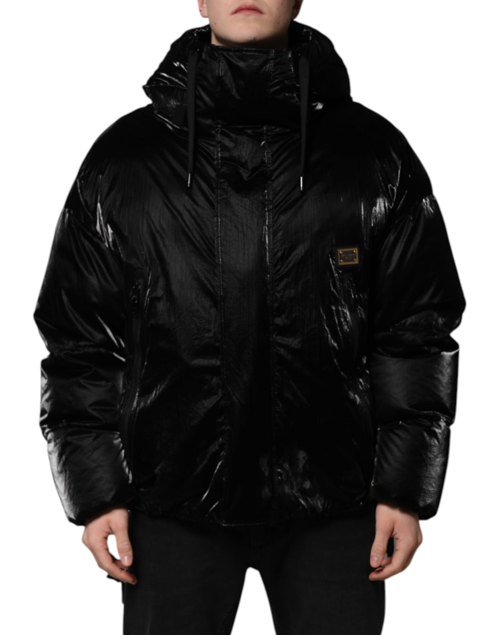 Dolce & Gabbana Black Logo Full Zip Hooded Quilted Jacket