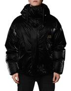Dolce & Gabbana Black Logo Full Zip Hooded Quilted Jacket