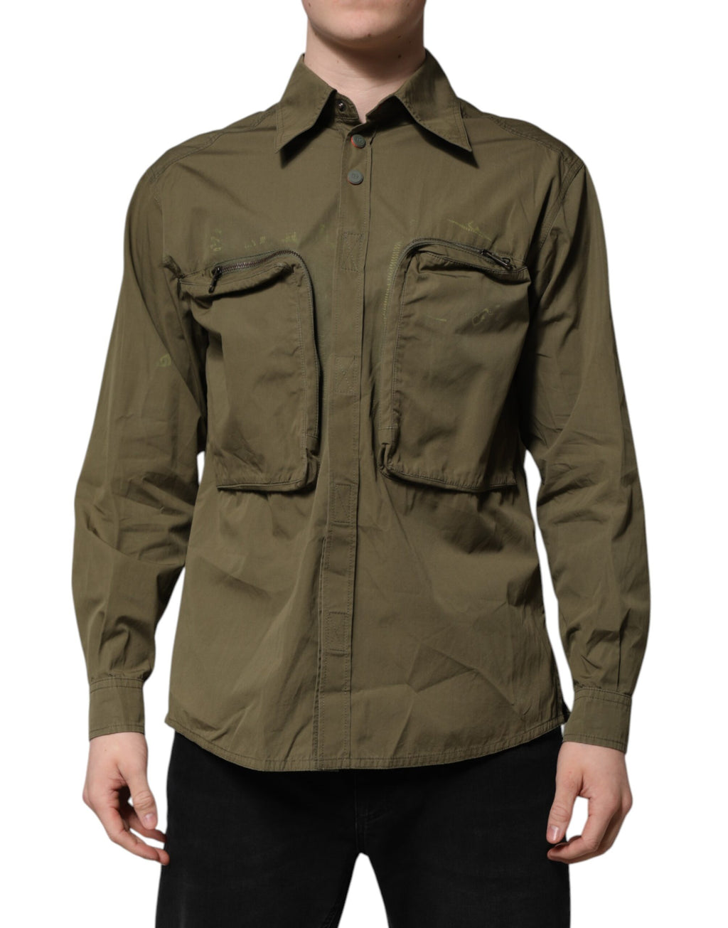 Dolce & Gabbana Army Green Button Down Long Sleeves Shirt