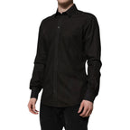 Dolce & Gabbana Black Cotton Jacquard GOLD Collar Dress Shirt