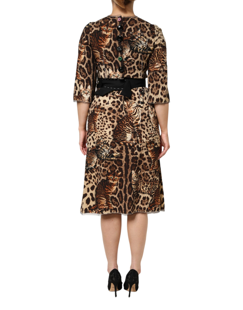 Dolce & Gabbana Brown Leopard Print Belted A-line Midi Dress