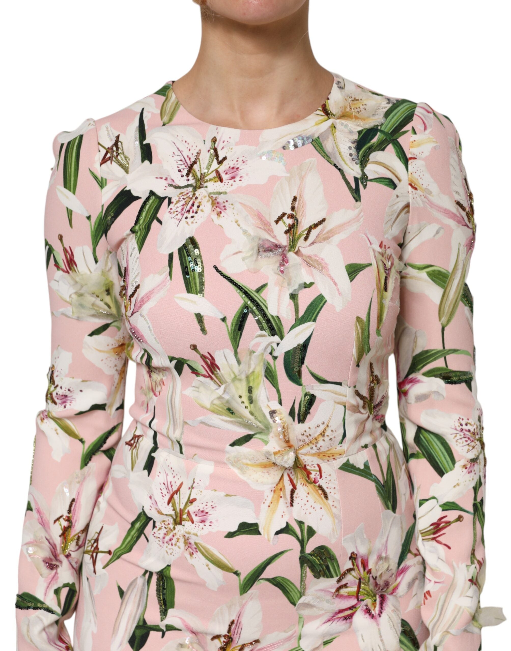 Dolce & Gabbana Pink Lily Viscose Sheath Stretch Midi Dress