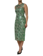 Dolce & Gabbana Green Cotton Floral Lace Sheath Midi Dress