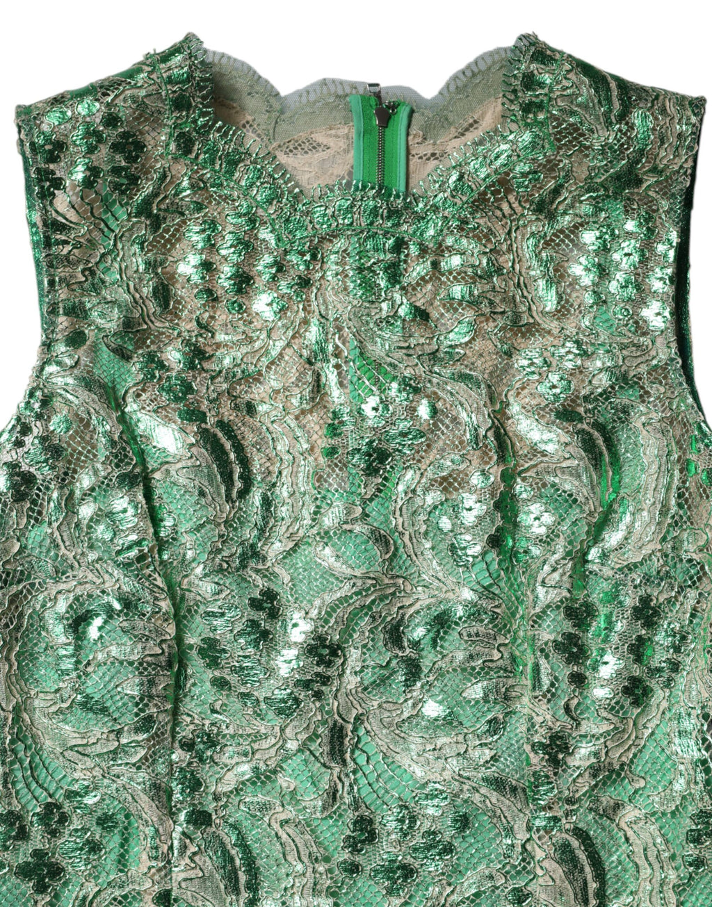 Dolce & Gabbana Green Cotton Floral Lace Sheath Midi Dress