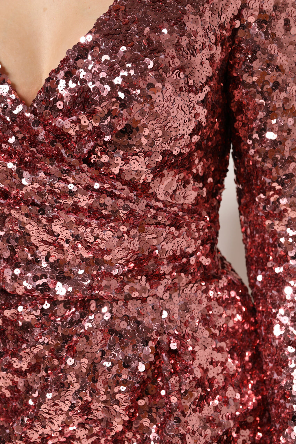 Dolce & Gabbana Pink Sequin Statement Nylon Midi V-Neck Dress