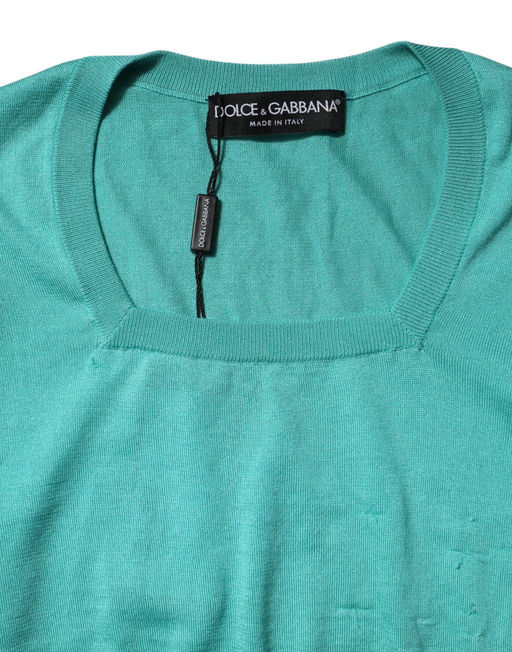 Dolce & Gabbana Aqua Blue Silk Short Sleeves Square Neck Top
