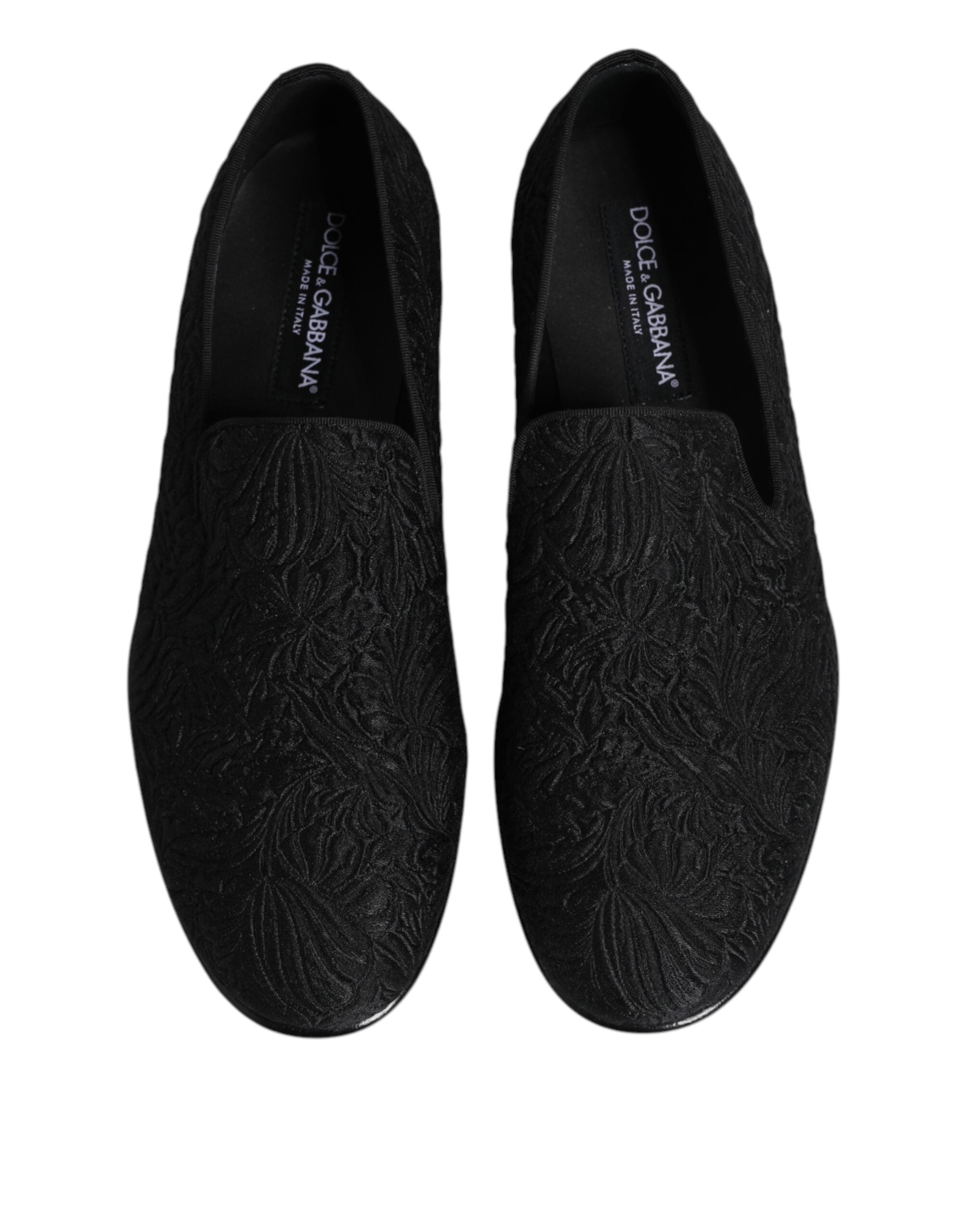 Dolce & Gabbana Black Jacquard Slip On Loafers Formal Shoes