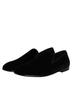 Dolce & Gabbana Black Velvet Slip On Loafers Formal Shoes