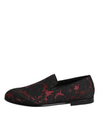 Dolce & Gabbana Red Black Jacquard Slip On Loafers Shoes
