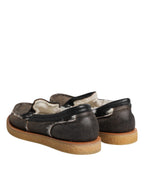 Dolce & Gabbana Brown White Calfskin Leather Loafers Shoes