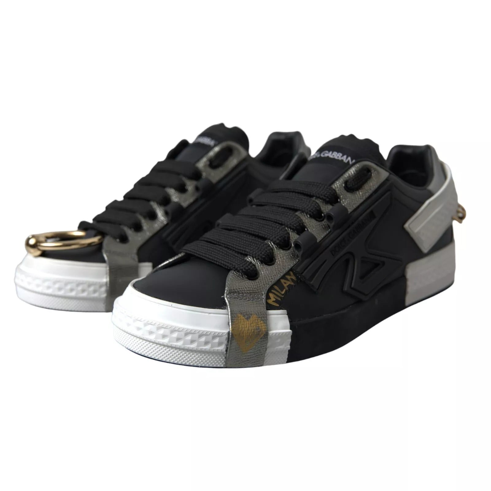 Dolce & Gabbana Black Leather Low Top Sneakers Portofino Shoes