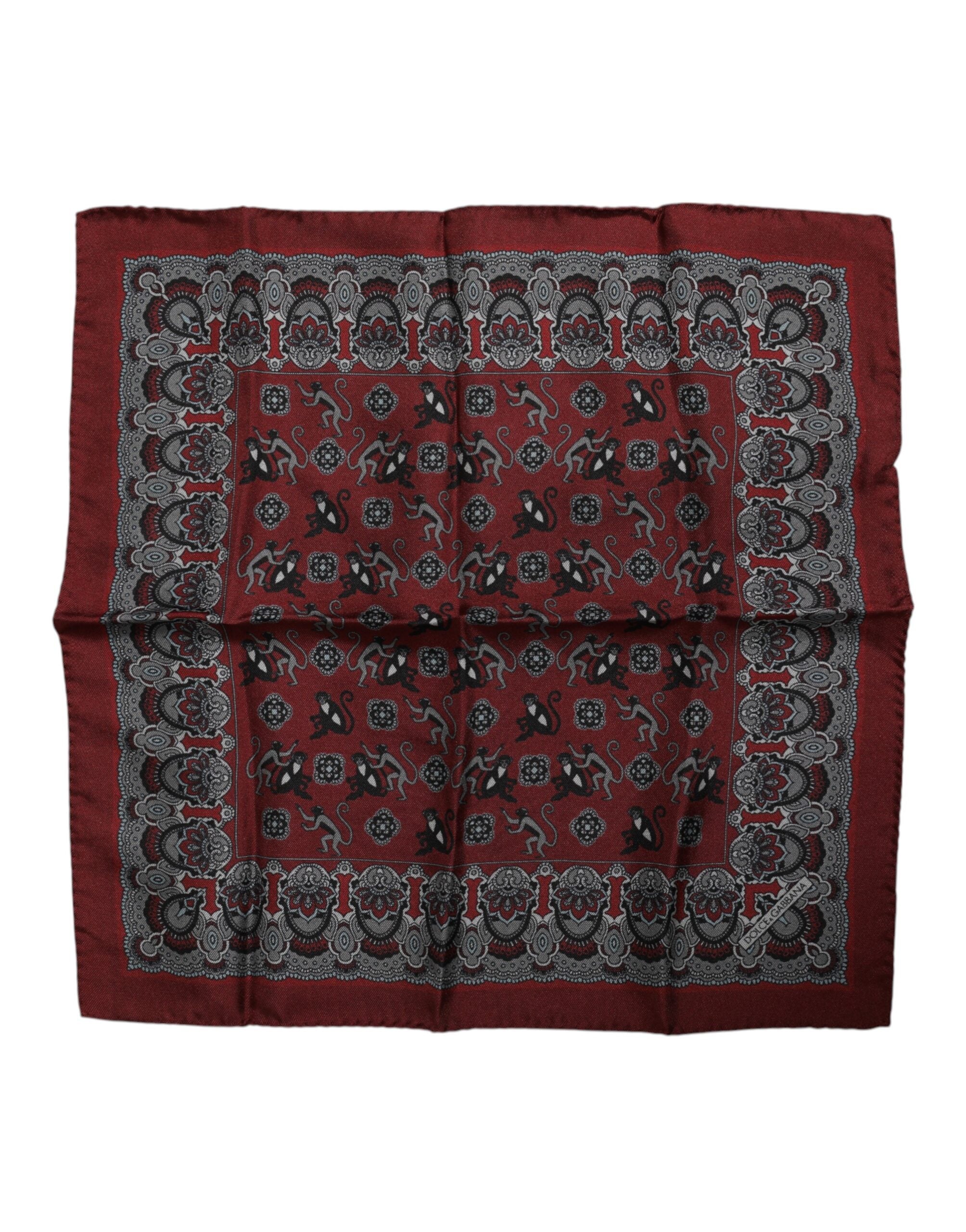 Dolce & Gabbana Maroon Monkey Print Silk Square Foulard Scarf