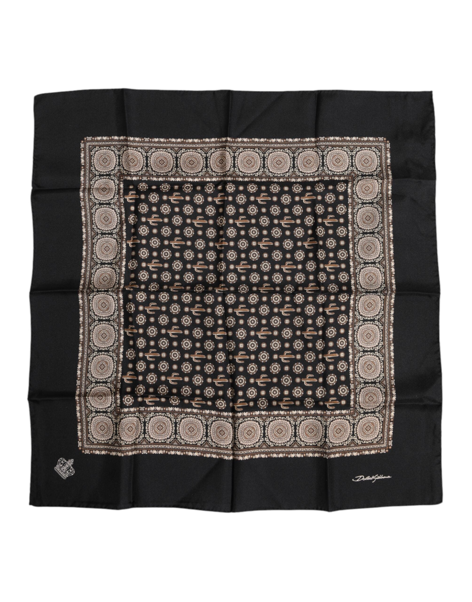 Dolce & Gabbana Black Brown Patterned Square Foulard Scarf