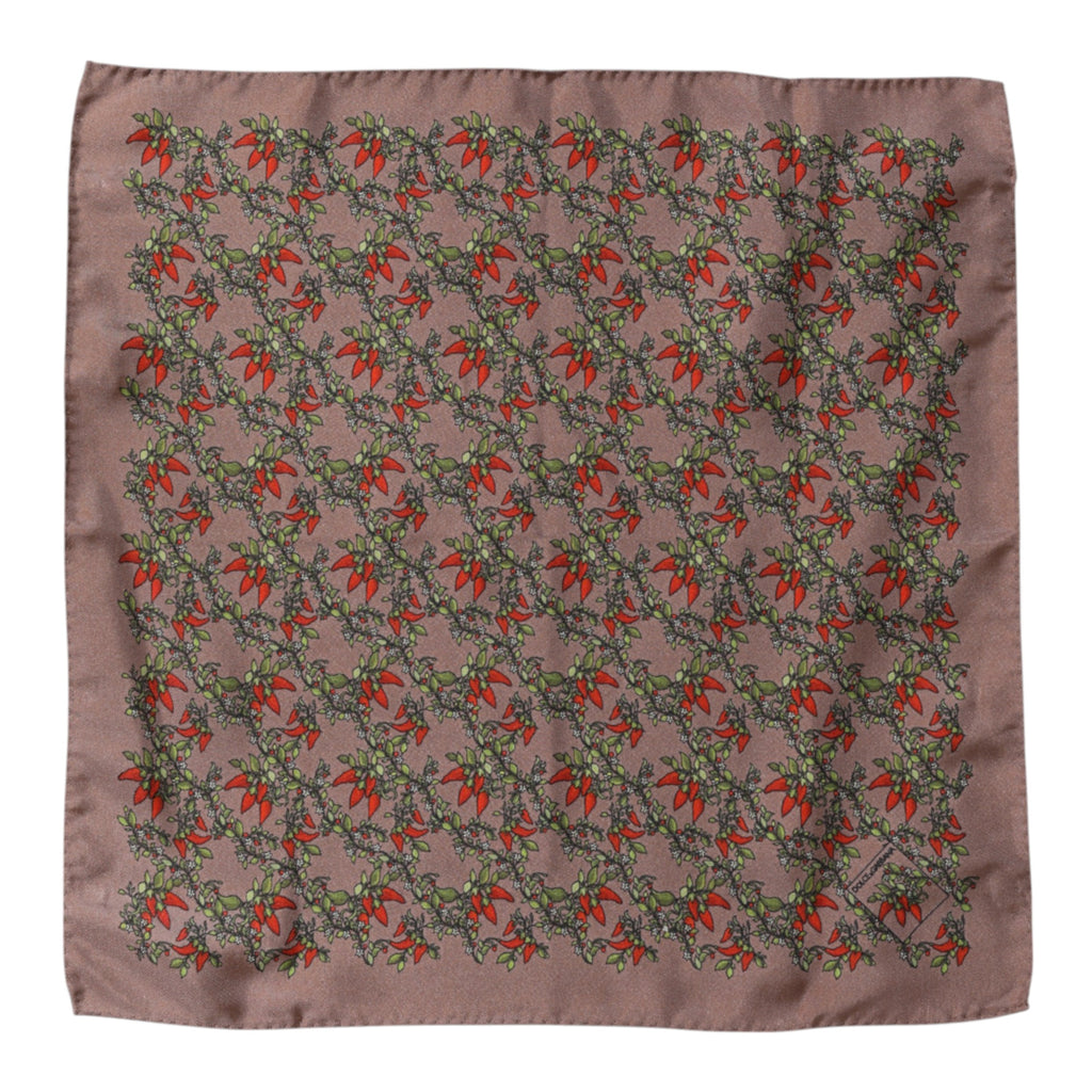 Dolce & Gabbana Brown Chilis Silk Square Men Foulard Scarf