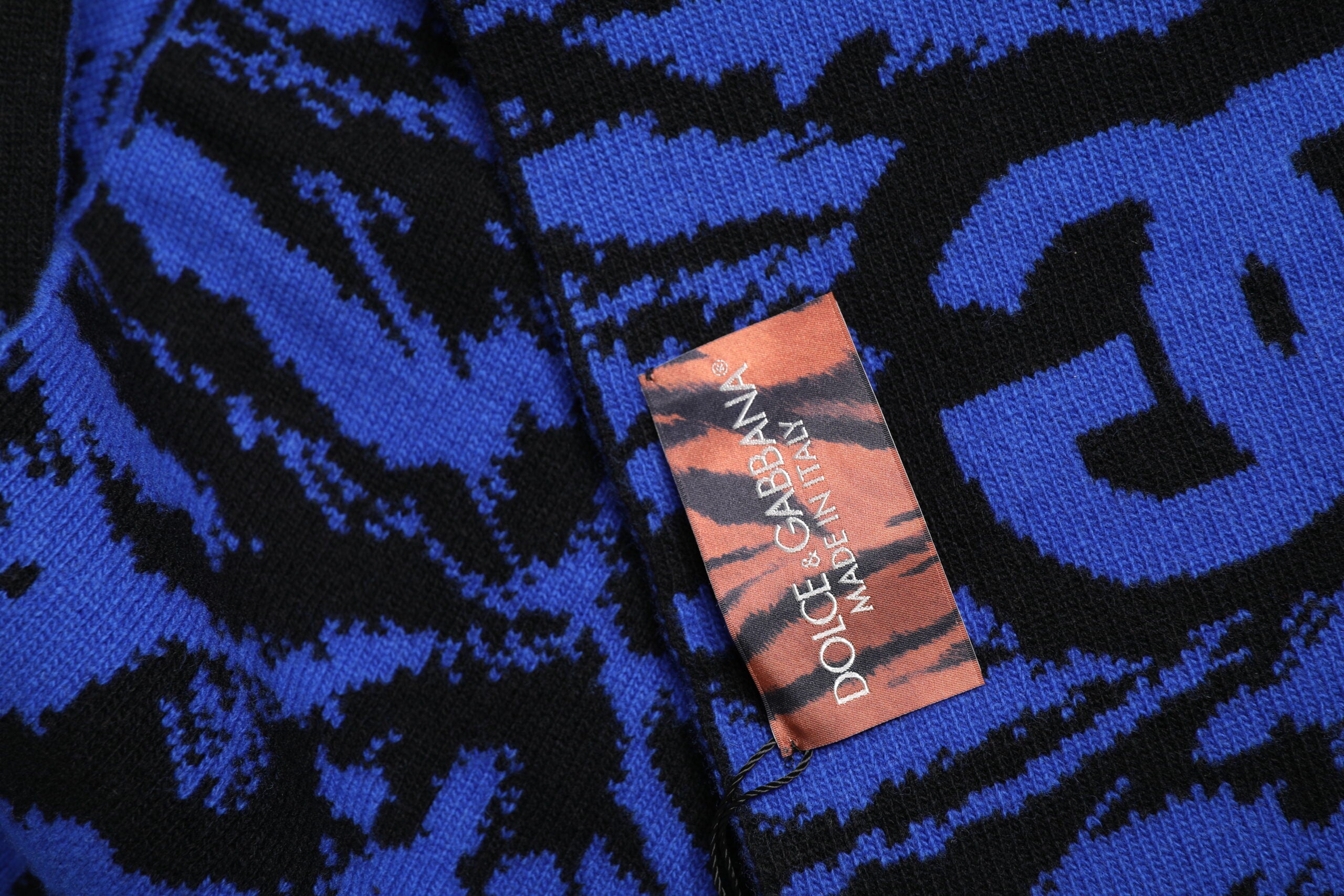 Dolce & Gabbana Blue Black Logo Neck Warmer Wrap Shawl Scarf