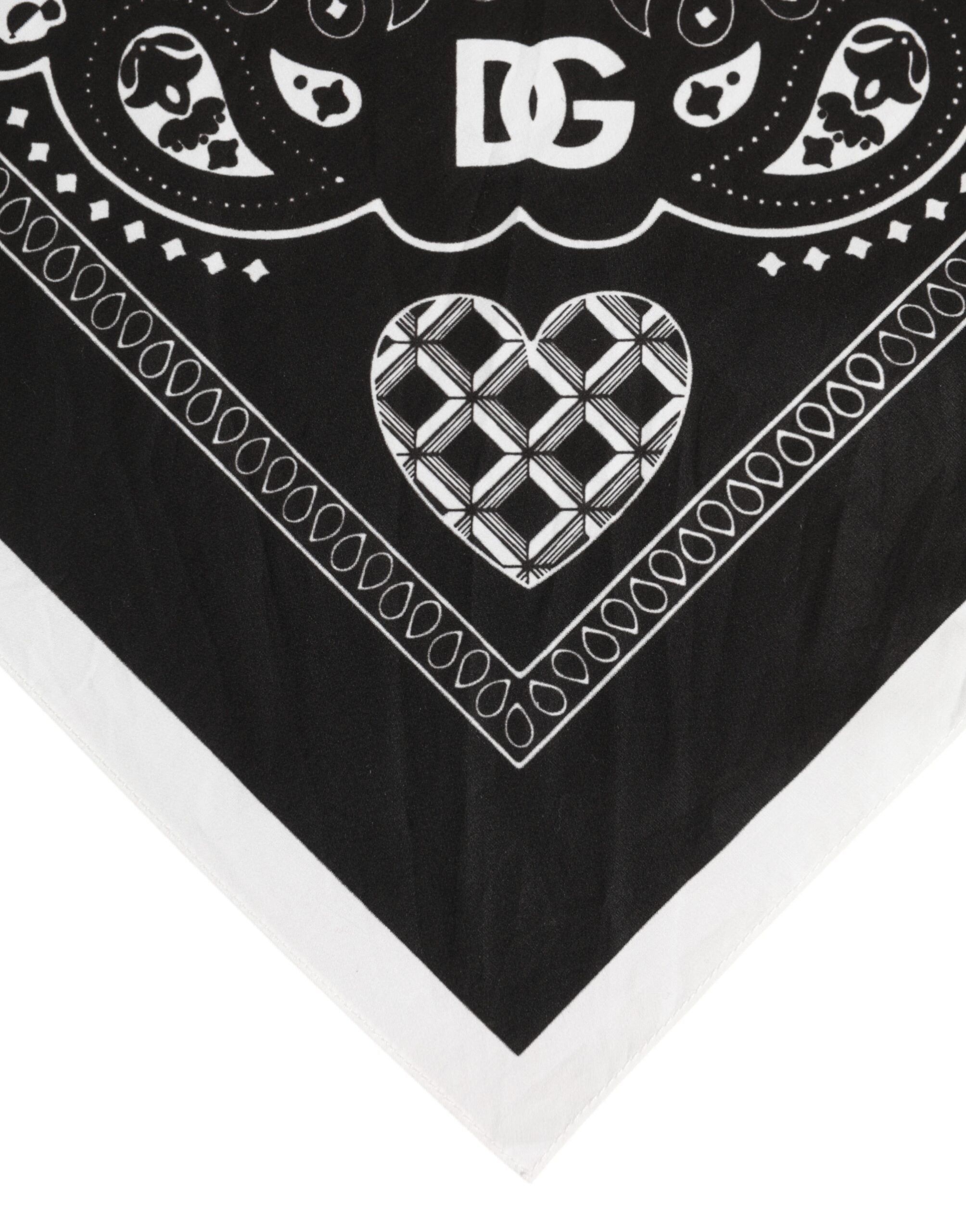 Dolce & Gabbana Black White Bandana Square Men Foulard Scarf