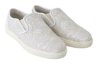 Dolce & Gabbana White Leather Lace Slip On Loafers Shoes