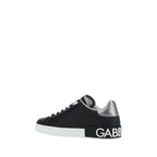 Dolce & Gabbana Black Calf Leather Bos Taurus Low Top Sneakers