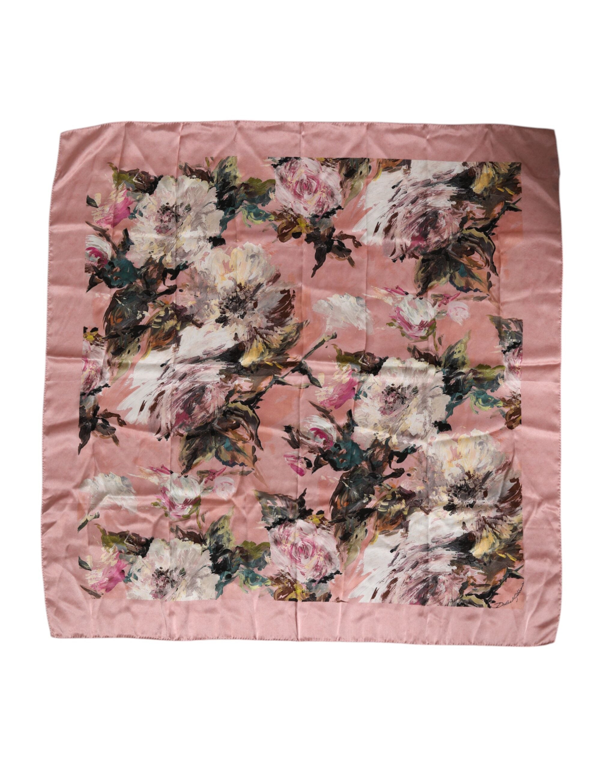 Dolce & Gabbana Pink Silk Floral Print Square Foulard Scarf