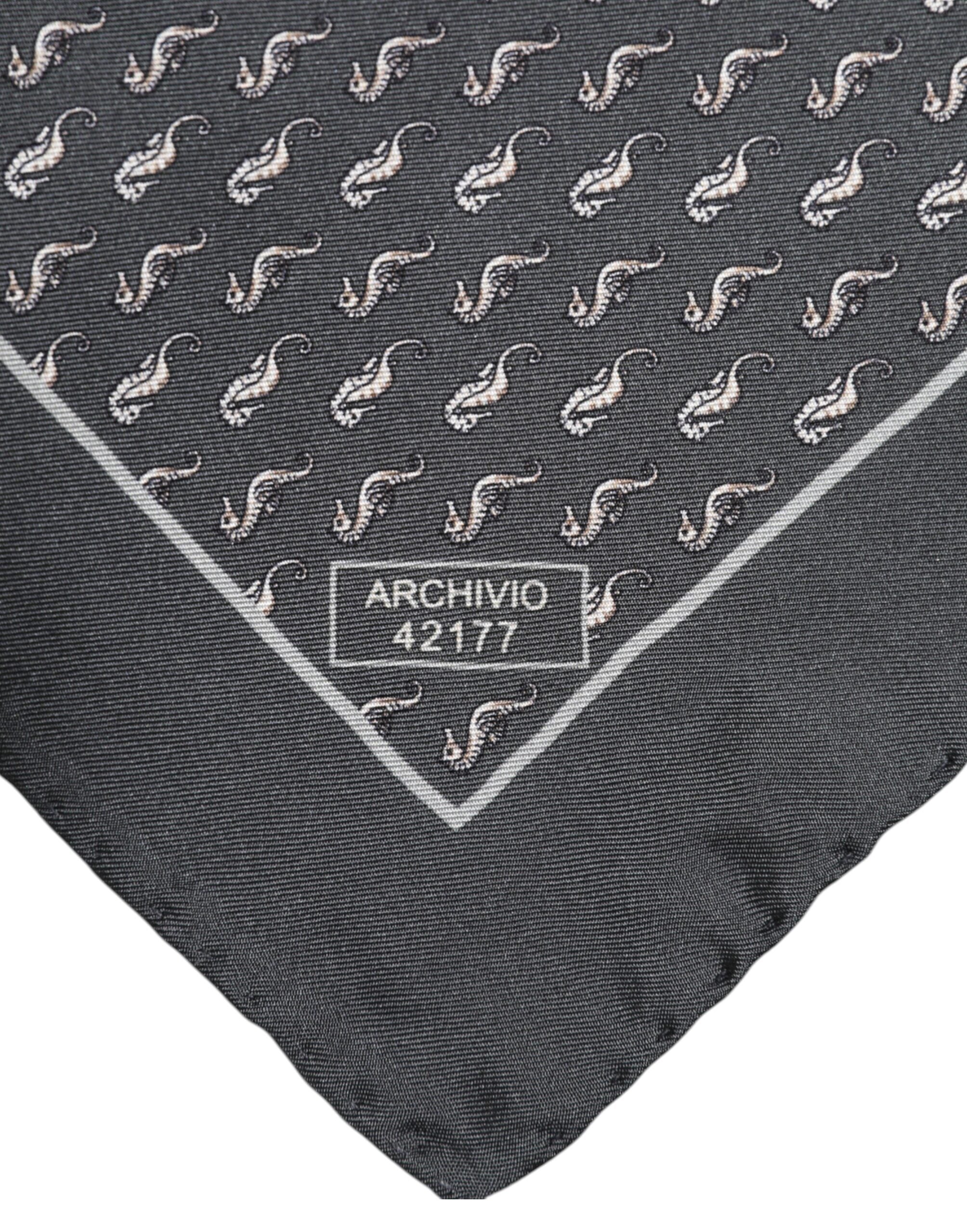 Dolce & Gabbana Black Fish Print Silk Square Men Foulard Scarf