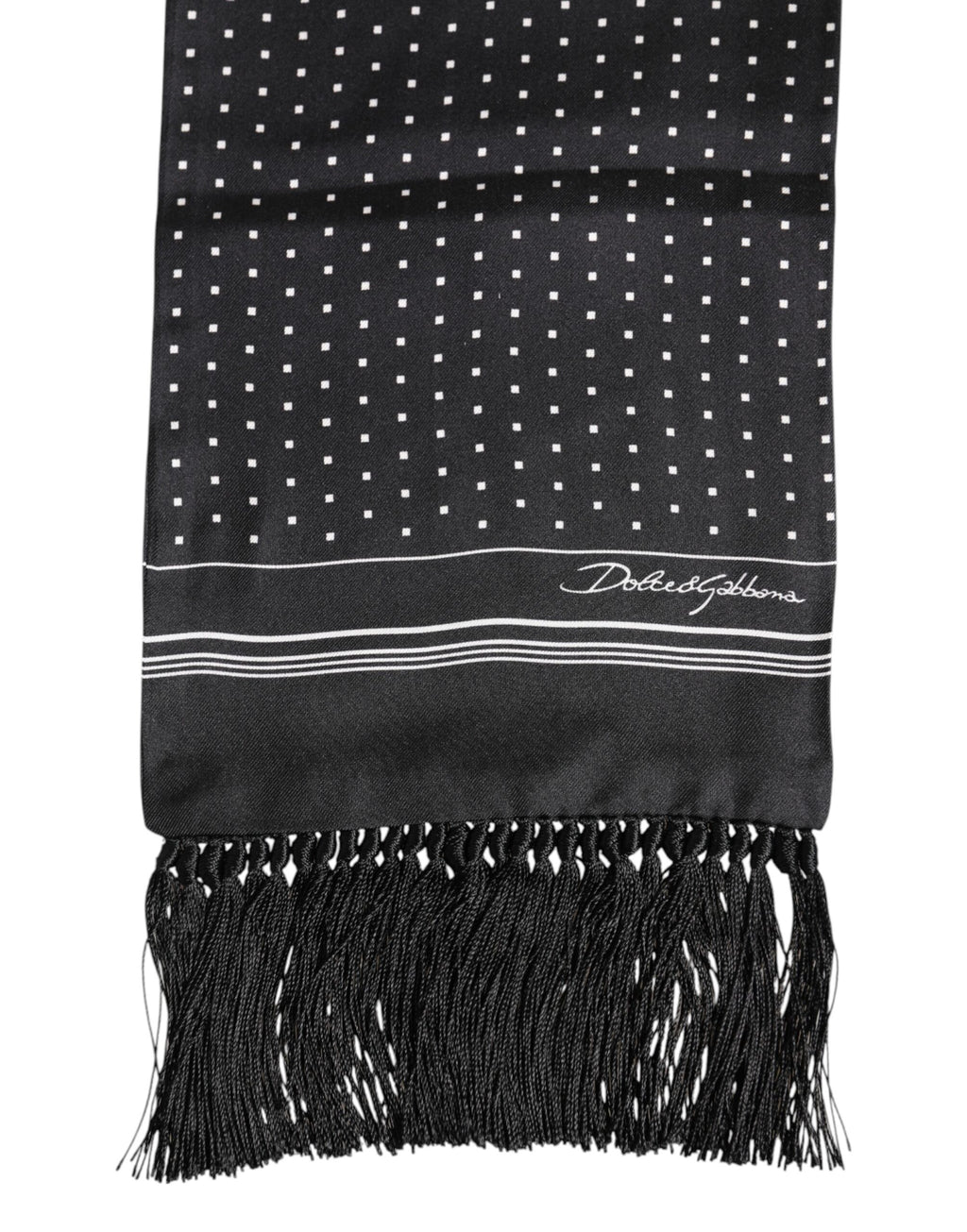 Dolce & Gabbana Black White Polka Dot Fringes Foulard Scarf