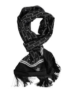 Dolce & Gabbana Black Silk Printed Fringes Men Foulard Scarf