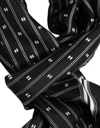 Dolce & Gabbana Black Silk Printed Fringes Men Foulard Scarf