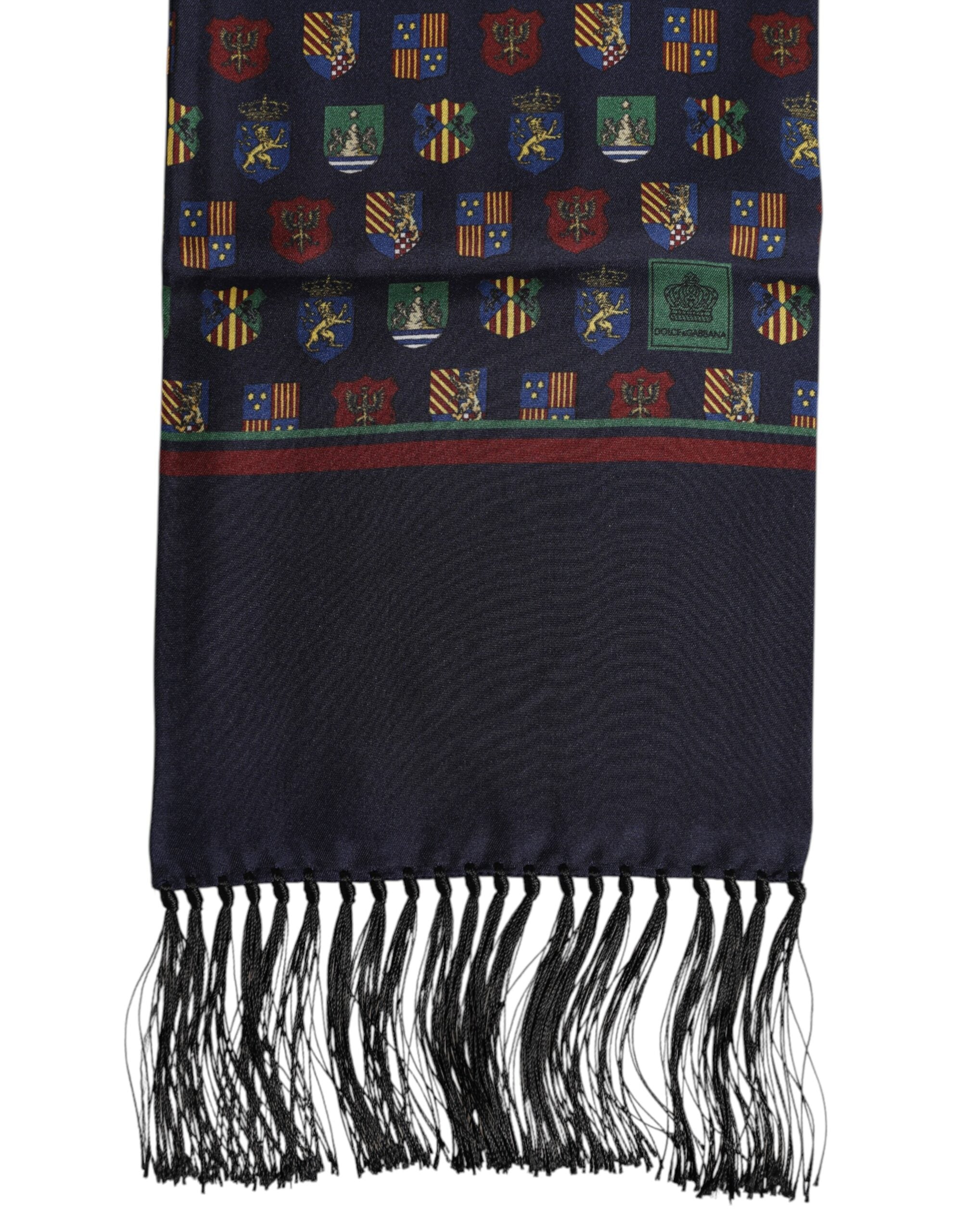 Dolce & Gabbana Blue Silk Printed Fringes Foulard Scarf