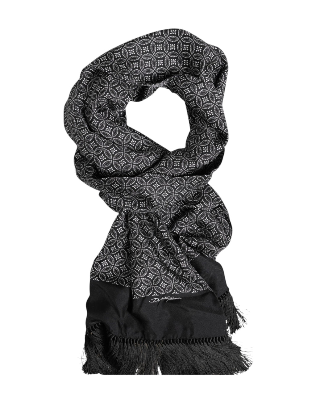Dolce & Gabbana Black Patterned Fringes Men Foulard Scarf