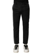 Dolce & Gabbana Black Gray Cotton Tapered Men Pants