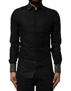 Dolce & Gabbana Black Cotton GOLD Long Sleeves Dress Shirt