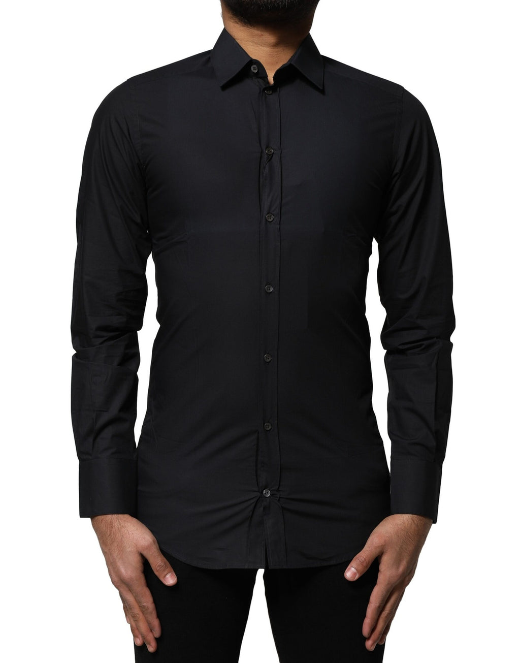 Dolce & Gabbana Black Cotton GOLD Long Sleeves Dress Shirt