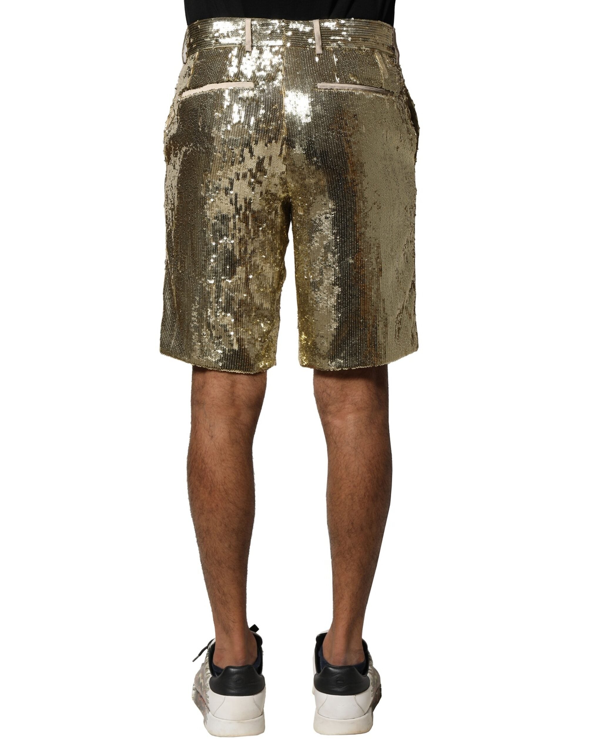 Dolce & Gabbana Gold Sequin Polyester Embellished Bermuda Shorts