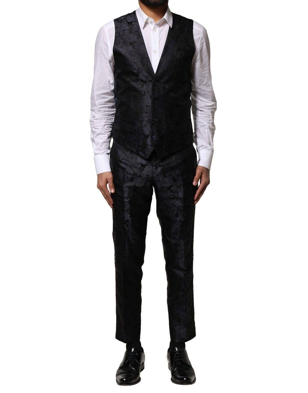 Dolce & Gabbana Black Jacquard 3 Piece Single Breasted Suit