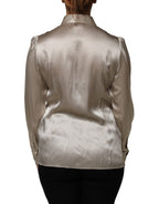 Dolce & Gabbana Beige Satin Silk Collared Long Sleeves Top