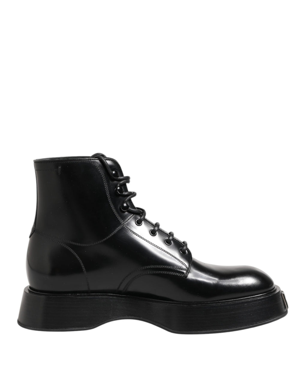 Dolce & Gabbana Black Leather Logo Ankle Boots Lace Up Shoes