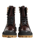 Dolce & Gabbana Brown Black Leather Boots Zipper Lace Up Shoes