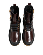 Dolce & Gabbana Brown Black Leather Boots Zipper Lace Up Shoes