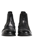 Dolce & Gabbana Black Leather Ankle Boots Slip On Shoes